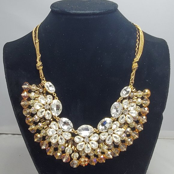 ALI KHAN sapphire crystal stone and rhinestone bib necklace - Picture 1 of 9